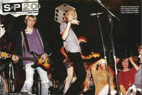 Kurt Cobain joins Mudhoney on stage for their encore at the Crocodile Cafe in 1992